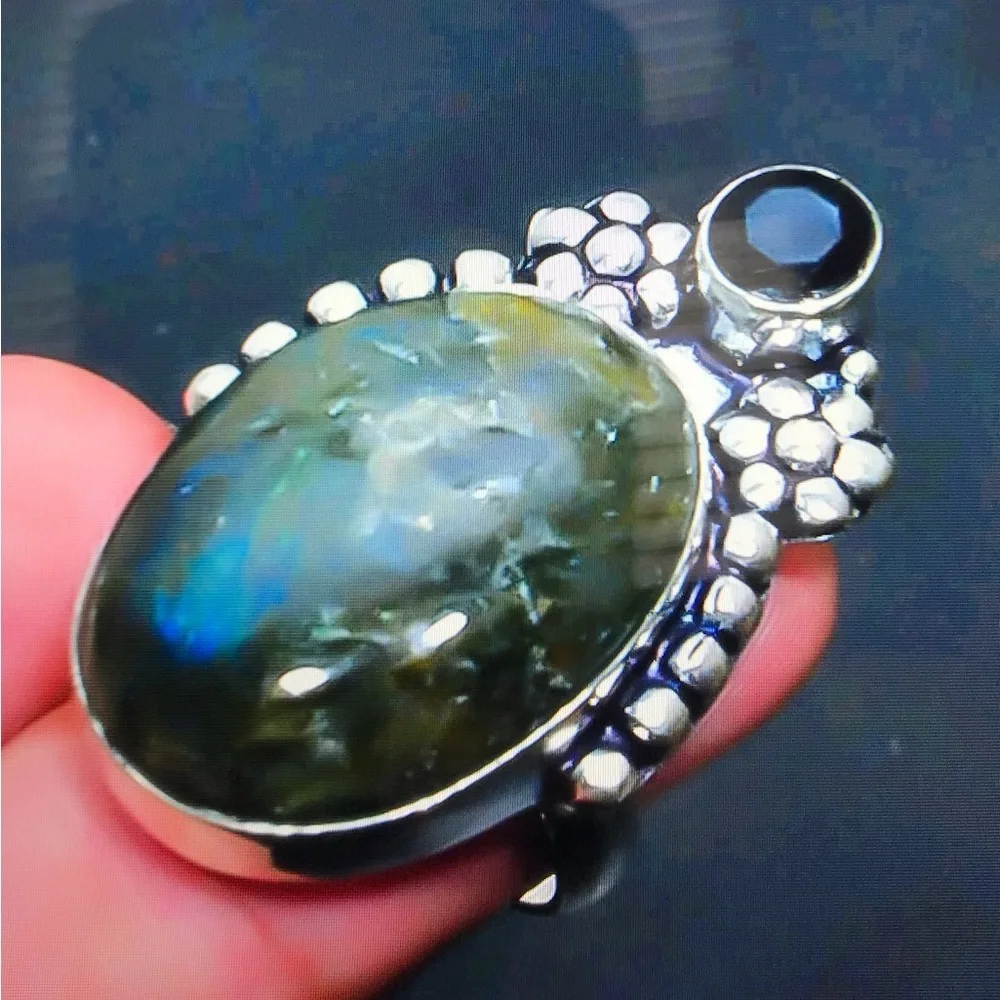 Labradorite Black Onyx Stamped 925 Sterling Silver Ring
